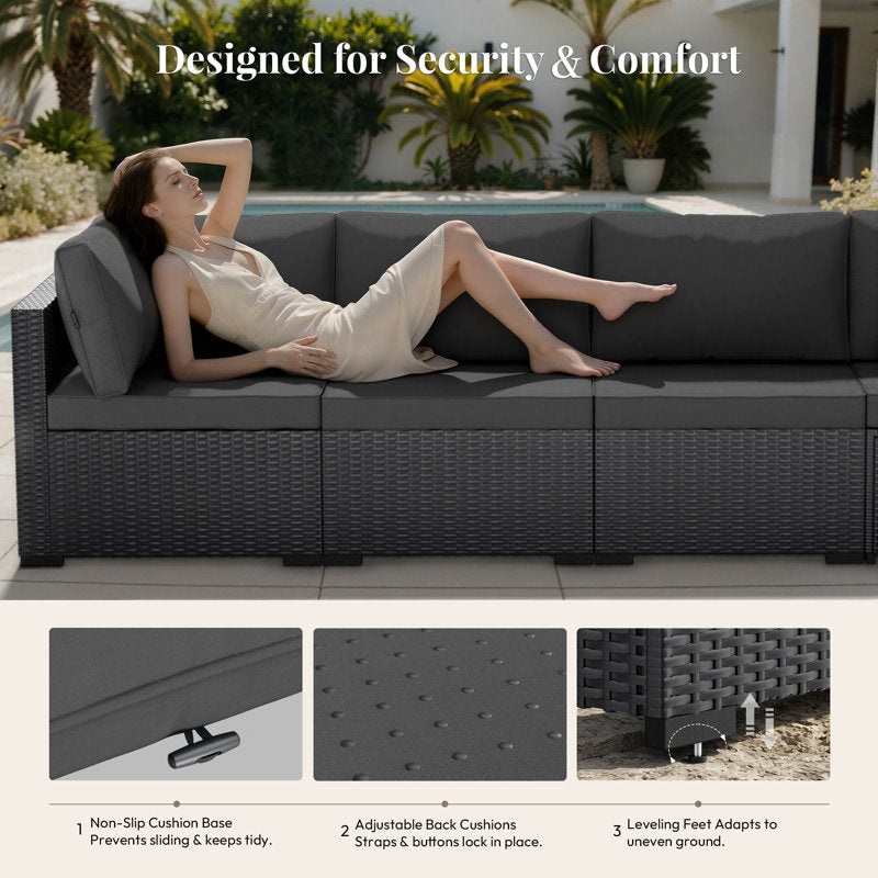Patio Furniture Set - With Premium Cover, All-Weather, Water-Resistant - 7 Piece Patio Wicker Rattan Sectional Sofa, Modular Outdoor Conversation Set for Backyard, Garden, Poolside, Balcony