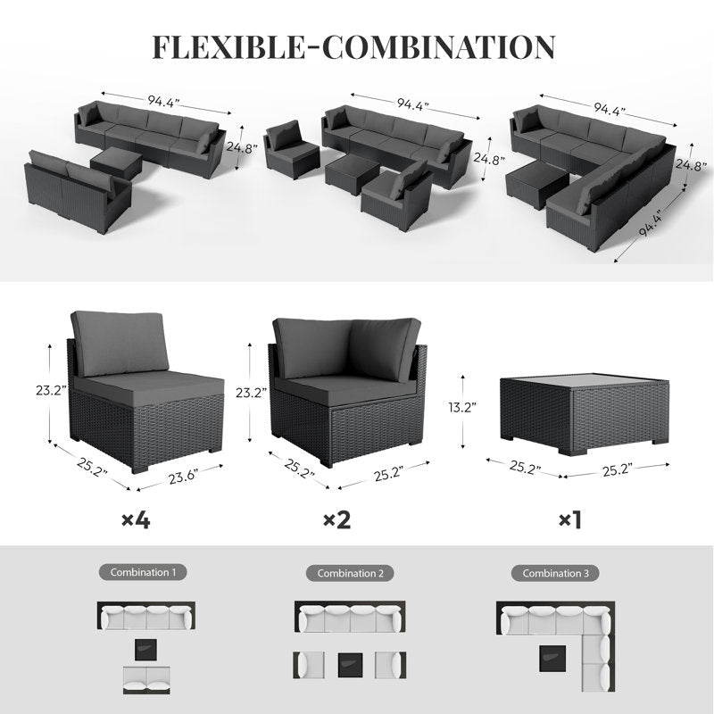 Patio Furniture Set - With Premium Cover, All-Weather, Water-Resistant - 7 Piece Patio Wicker Rattan Sectional Sofa, Modular Outdoor Conversation Set for Backyard, Garden, Poolside, Balcony