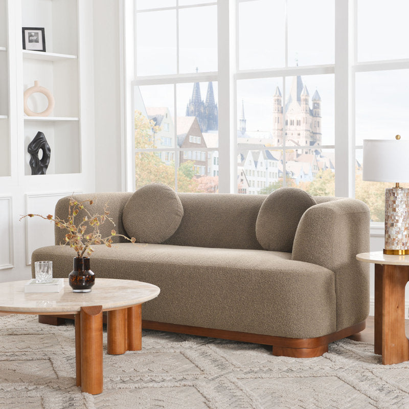 Luxury Arts 83” Modern Boucle Sofa, Minimalist Style Comfy Loveseat With 2 Pillows, Luxury 2 Seater Couch With Curved Armrest& Wooden Leg, Contemporary Home Sofa For Living Room Bedroom