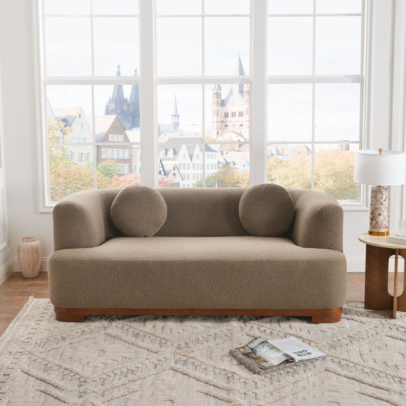 Luxury Arts 83” Modern Boucle Sofa, Minimalist Style Comfy Loveseat With 2 Pillows, Luxury 2 Seater Couch With Curved Armrest& Wooden Leg, Contemporary Home Sofa For Living Room Bedroom
