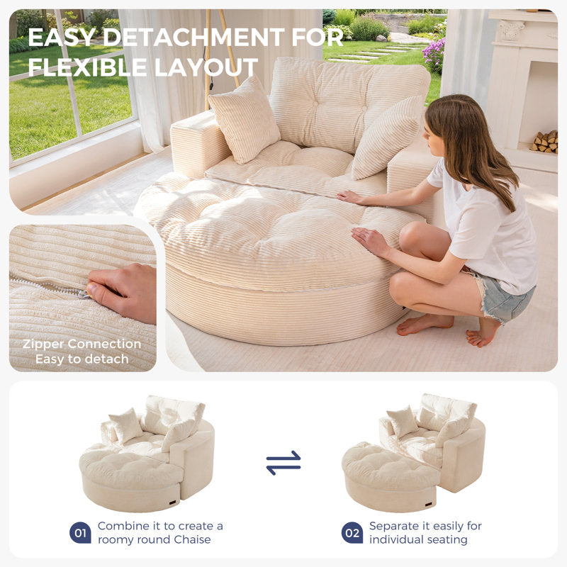 49''Round Corduroy Sofa Bed With Deep Seat, Upholstered Chaise Lounge Chair Indoor