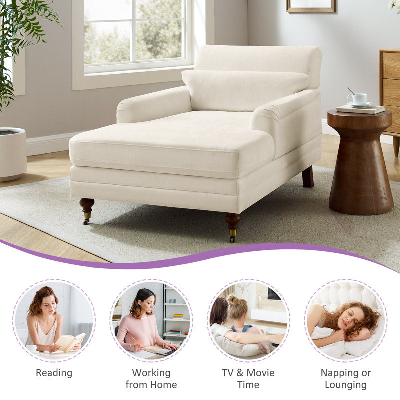 Erbes 37.01" W Chenille Upholstered Solid Wood Chaise Lounge