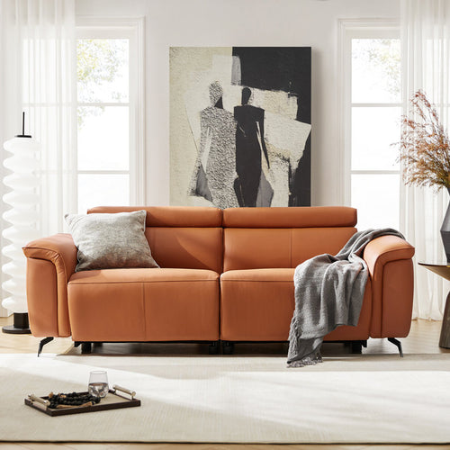 85.25" Modern Genuine Leather Power Reclining Sofa with Adjustable Headrest