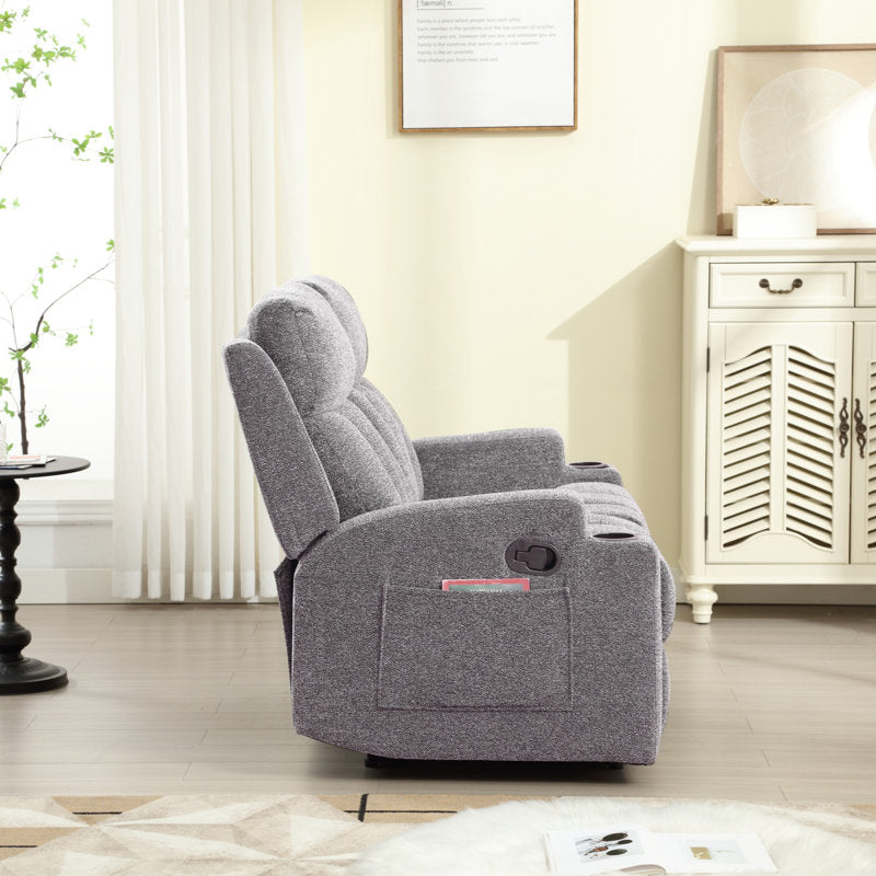80" Wide 3-Seater Manual Recliner Sofa with Cup Holders & Pocket Storage