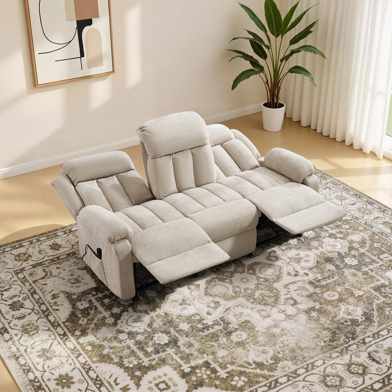 3-Seat Power Reclining Sofa With Remote Control, Oversized Reclining Couch For Living Room, Beige Chenille