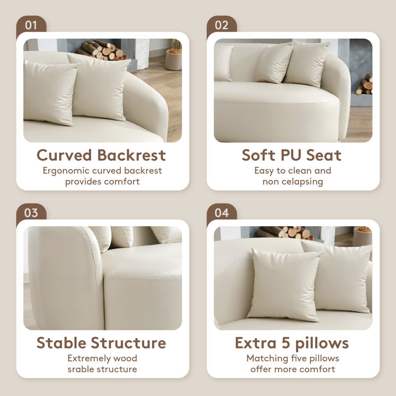68” Curved Sofa With Lambswool Upholstery And Solid Wood Frame – Perfect For Living Rooms, Offices, And More