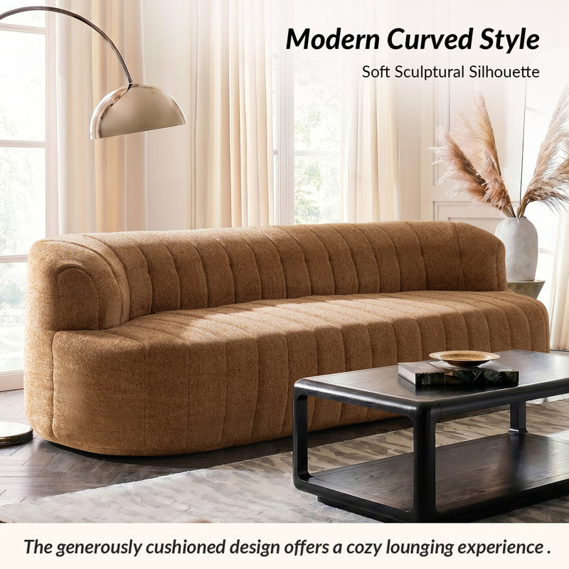 95.5"W Modern Curved Boneless Channel Tufted Compressed Sofa