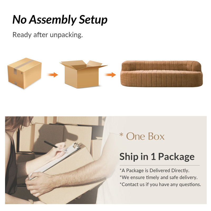 95.5"W Modern Curved Boneless Channel Tufted Compressed Sofa