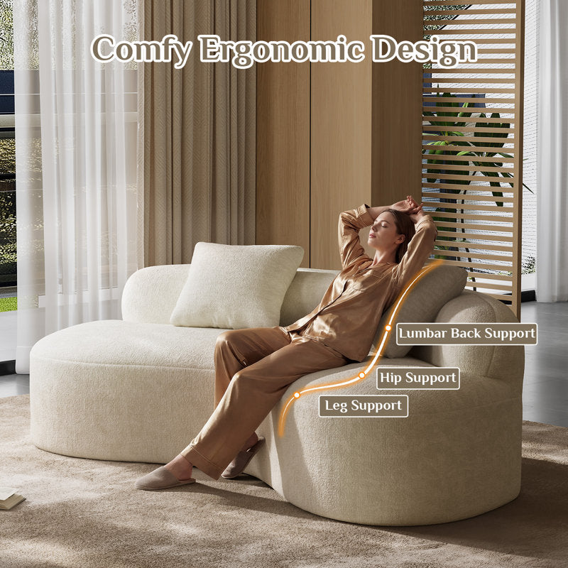 79 Inch Curved Chenille Deep Seat Sofa With Toss Pillows