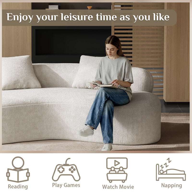 79 Inch Curved Chenille Deep Seat Sofa With Toss Pillows