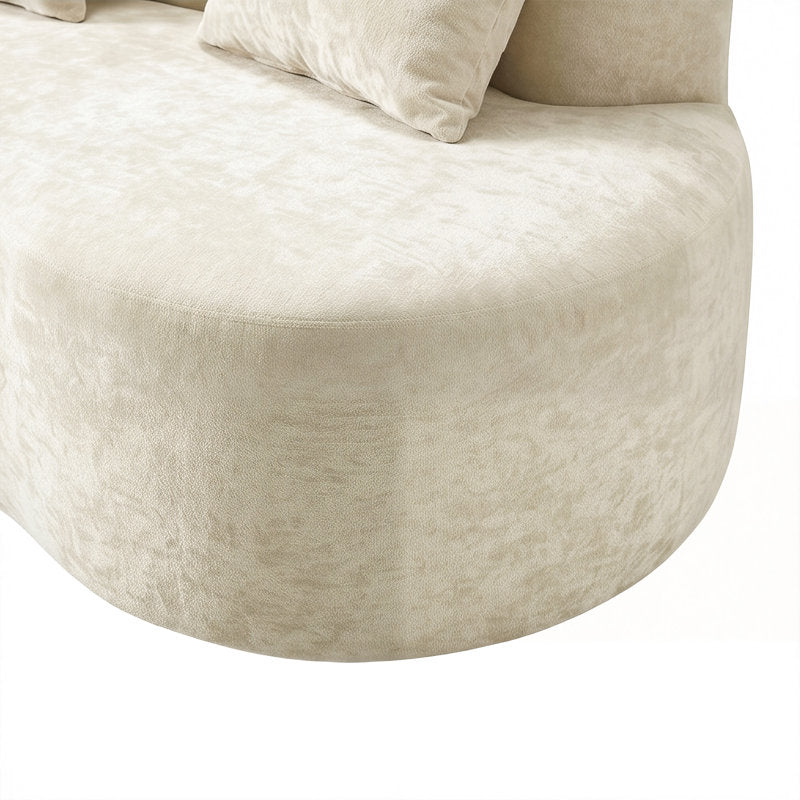 6.6'' W Curved Linen Sofa, Modern Upholstered Couch With 2 Accent Pillows