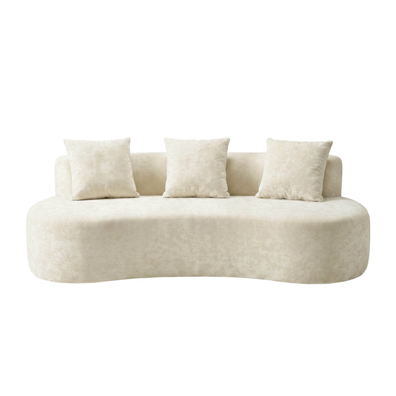6.6'' W Curved Linen Sofa, Modern Upholstered Couch With 2 Accent Pillows