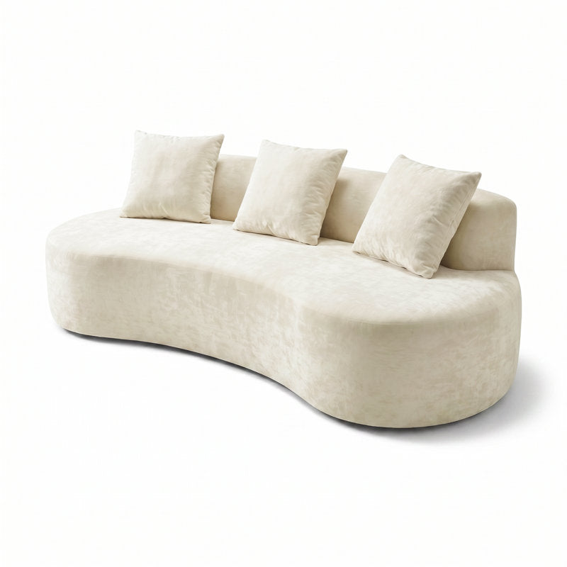 6.6'' W Curved Linen Sofa, Modern Upholstered Couch With 2 Accent Pillows