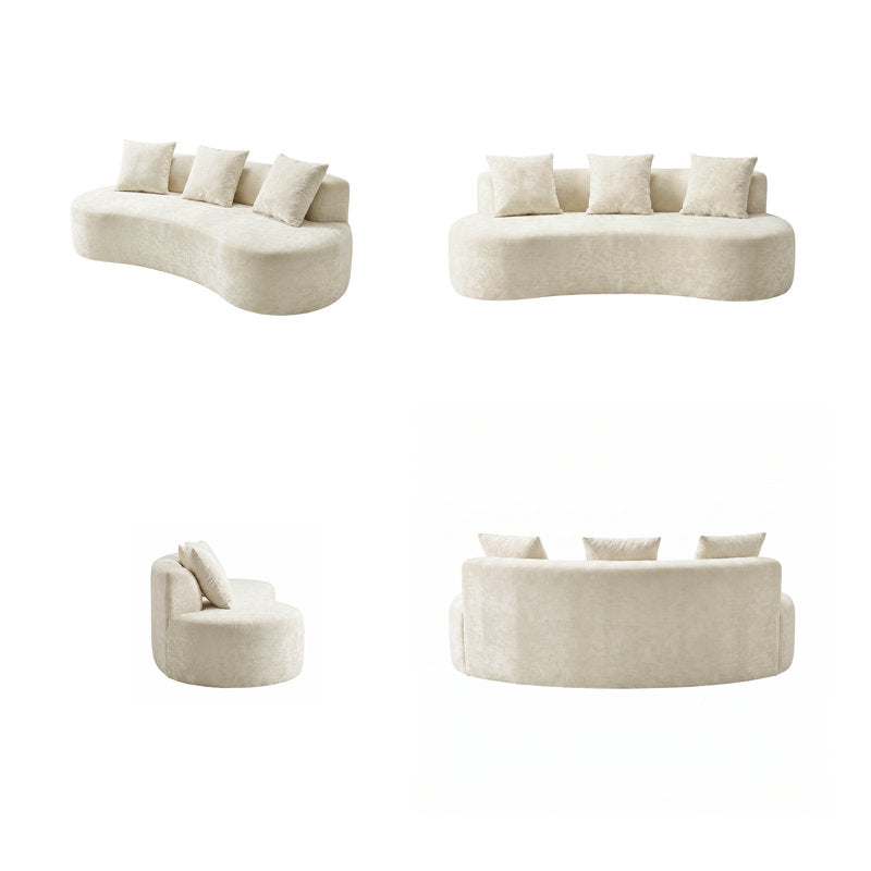 6.6'' W Curved Linen Sofa, Modern Upholstered Couch With 2 Accent Pillows