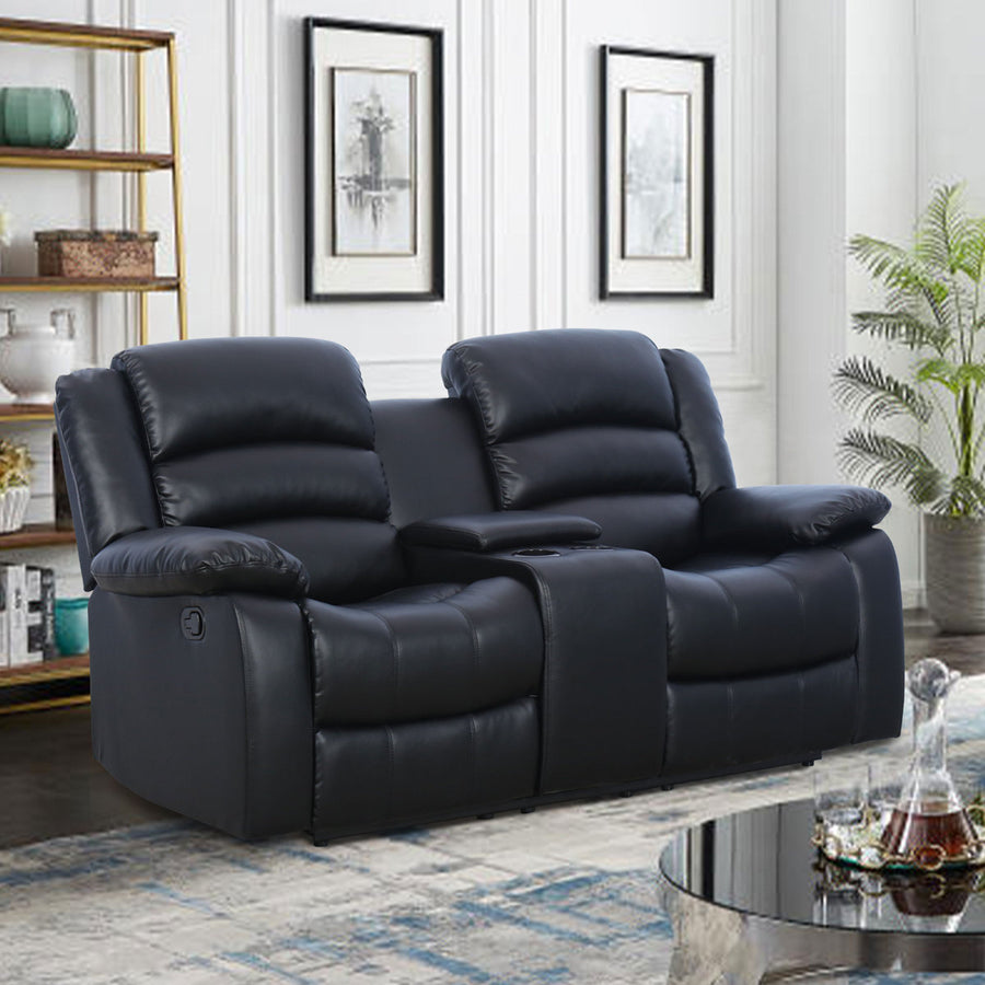 71.7'' Wide Modern and Overstuffed Breathable Vegan Leather Manual Reclining Loveseat Sofa with Cup Holder and Storage