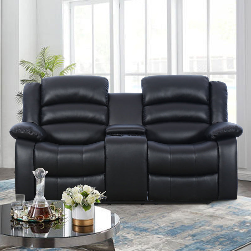 71.7'' Wide Modern and Overstuffed Breathable Vegan Leather Manual Reclining Loveseat Sofa with Cup Holder and Storage