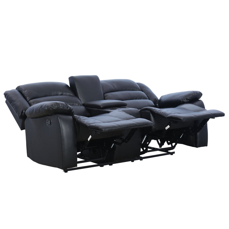 71.7'' Wide Modern and Overstuffed Breathable Vegan Leather Manual Reclining Loveseat Sofa with Cup Holder and Storage