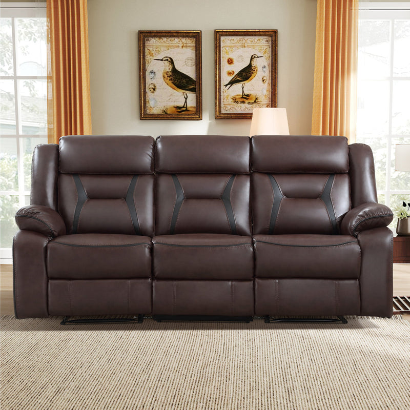 84.6" W Vegan Leather Manual Reclining Sofa with Pillow Top Arms