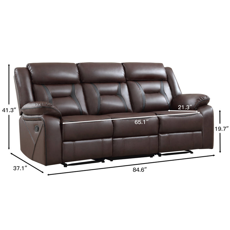 84.6" W Vegan Leather Manual Reclining Sofa with Pillow Top Arms