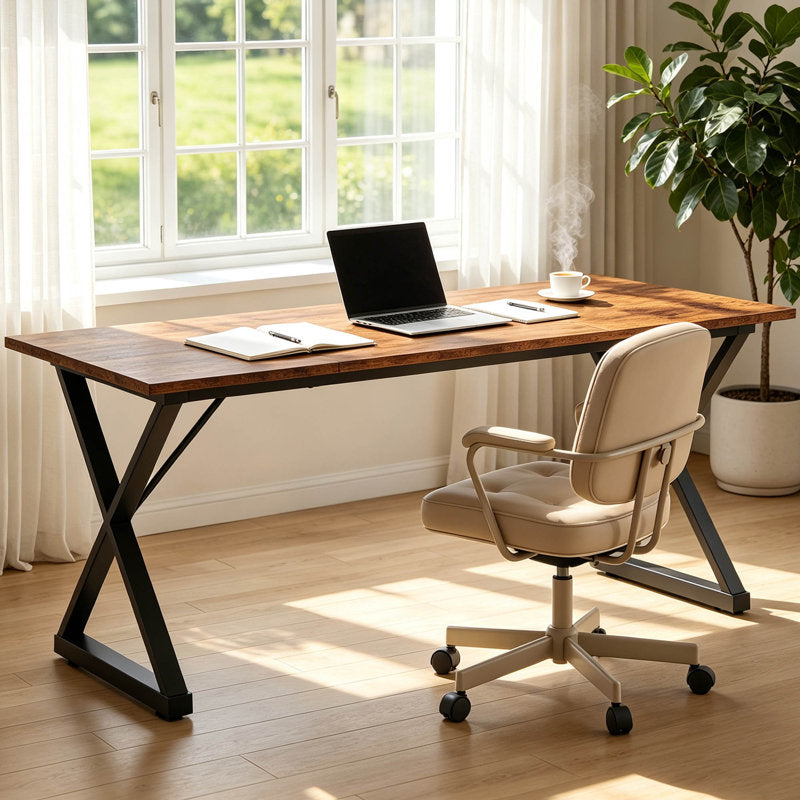 71" Executive Desk with Metal Frame & Vintage Wood Finish, Large Computer Desk with 360 lbs Capacity for Home Office – Ergonomic Writing Table with Adjustable Feet