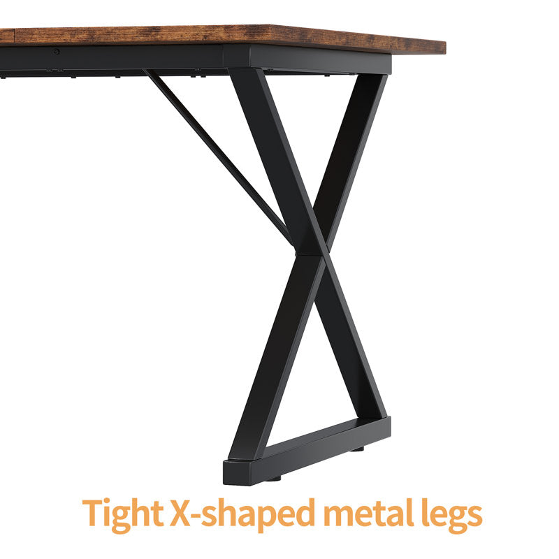 71" Executive Desk with Metal Frame & Vintage Wood Finish, Large Computer Desk with 360 lbs Capacity for Home Office – Ergonomic Writing Table with Adjustable Feet