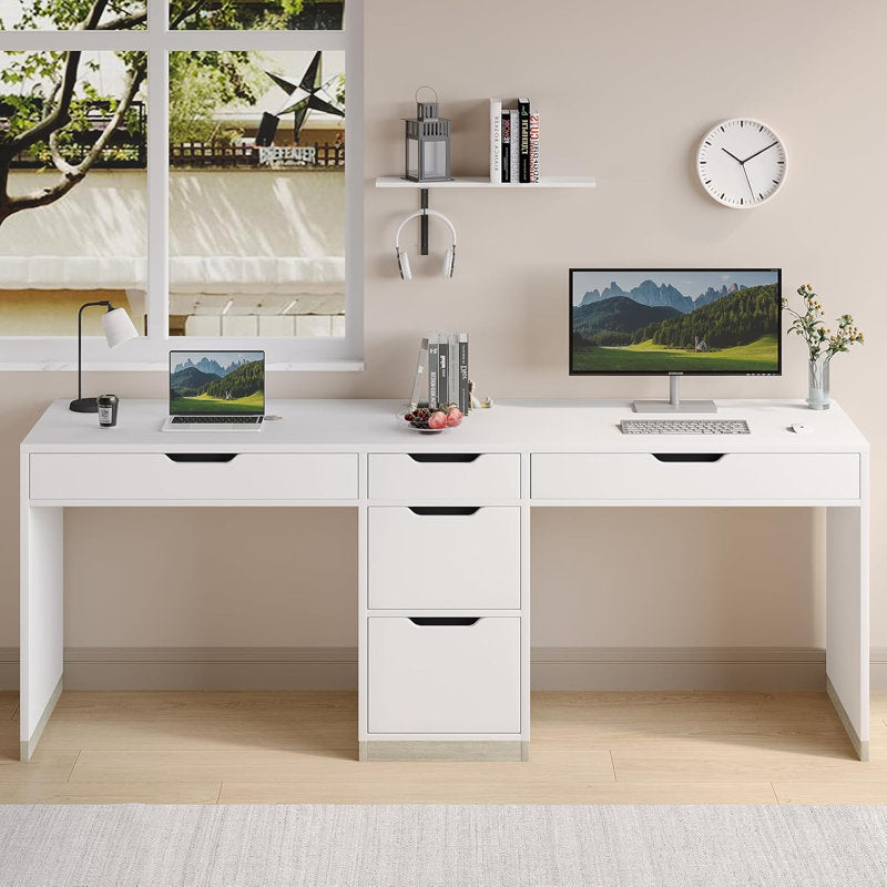 78 Inch Double Desk for Two People with 5 Drawers, Extra Long Computer Desk Writing Workstation (Incl. File Drawer) for Home Office