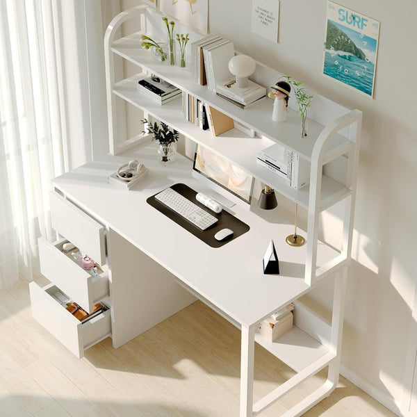 60 Inch Computer Desk with Drawers,Study Writing Desk with Hutch for Bedroom