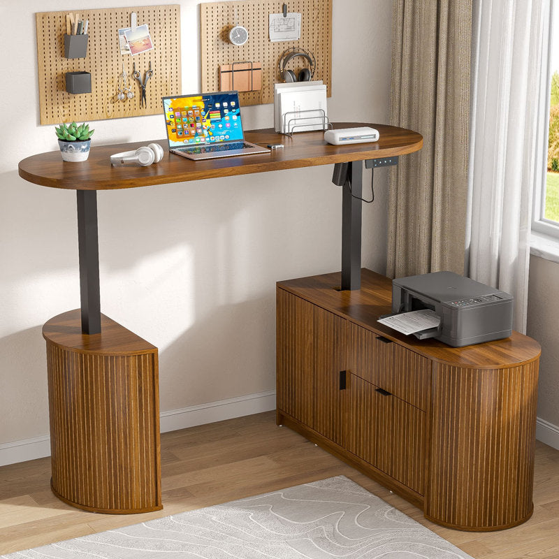 59 Inch Electric L Shaped Standing Desk, Height Adjustable Sit to Stand Up Corner Desk, Ergonomic Home Office Computer Desk with Memory Presets and Hooks for Workstations, Rustic Brown