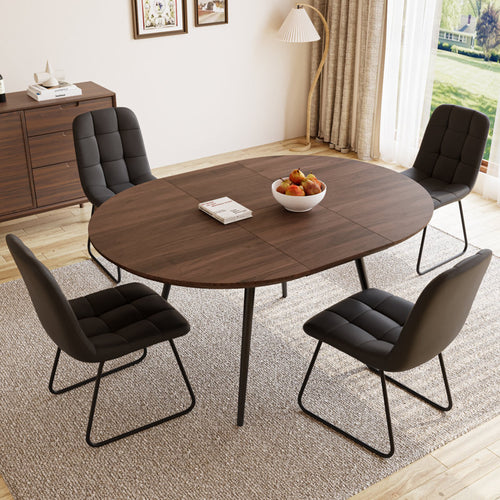 5 - Pieces Modern Kitchen Dining Set, 43'' to 59'' Extendable Dining Table Set with 32.8"H Upholstered Dining Chairs for 4 Person(1 Table 4 Chairs)