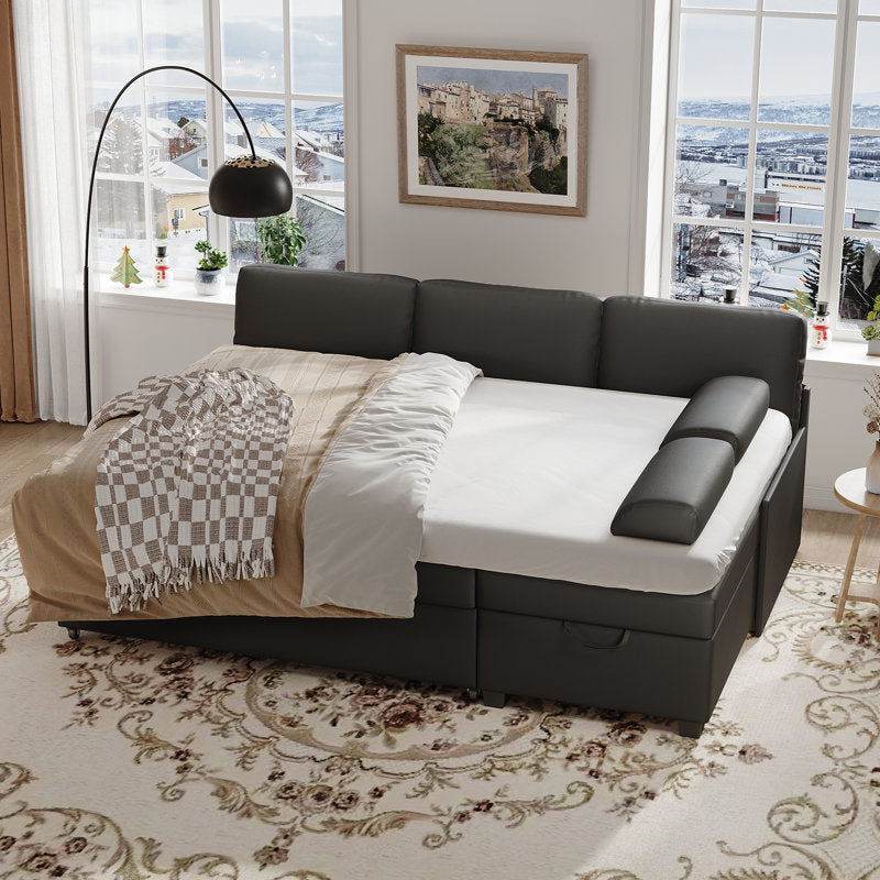 80" L-Shaped Sleeper Sectional Sofa with Pull-Out Bed and Storage Chaise, for Living Room Office