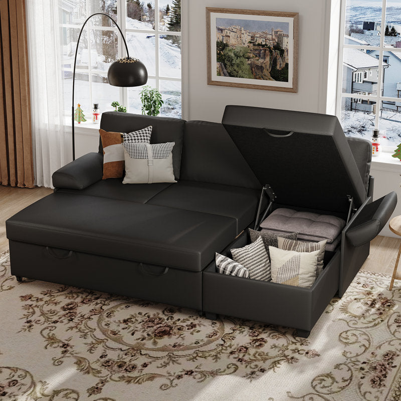 80" L-Shaped Sleeper Sectional Sofa with Pull-Out Bed and Storage Chaise, for Living Room Office