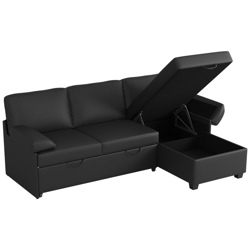 80" L-Shaped Sleeper Sectional Sofa with Pull-Out Bed and Storage Chaise, for Living Room Office