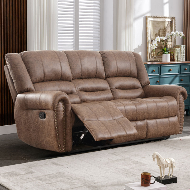 83.5" Wide Classic and Oversized Top Faux Leather Manual Reclining Sofa with Nailhead Trim