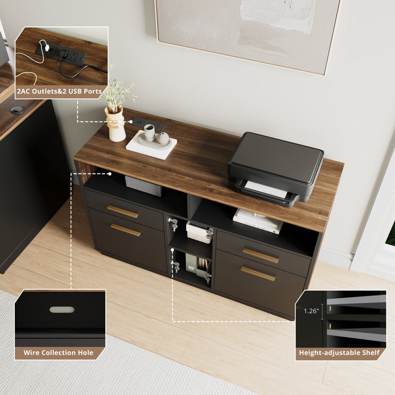 Adonia 41.3"W 4 Drawer Lateral File Storage Cabinet, With Lock, Power Strip, Storage