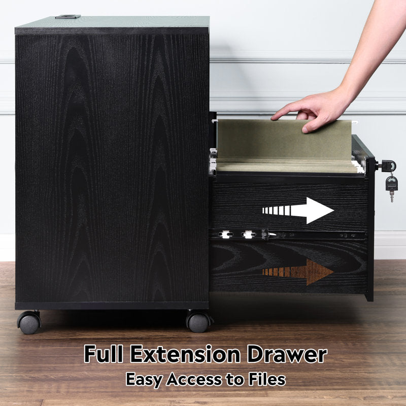 Cambrie 36.6'' Wide Mobile Wood File Cabinet with Shelves and Charging Station, Locking