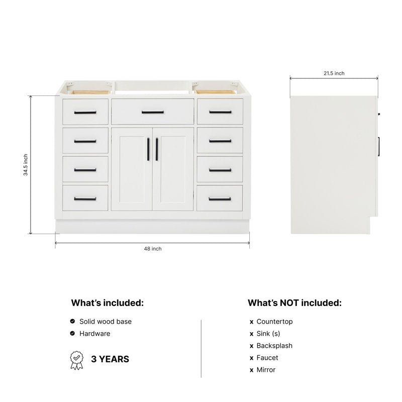 Osoria 48'' Solid Wood Single Bathroom Vanity Base Only, Base Cabinet without Top
