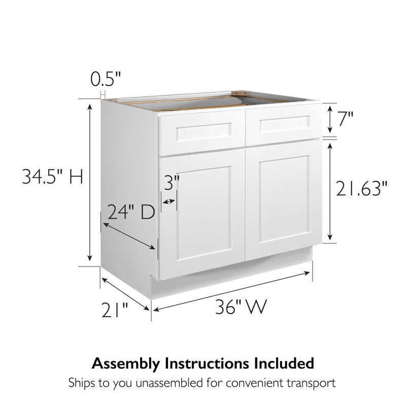 Brookings Unassembled Shaker Base Kitchen Cabinet, White