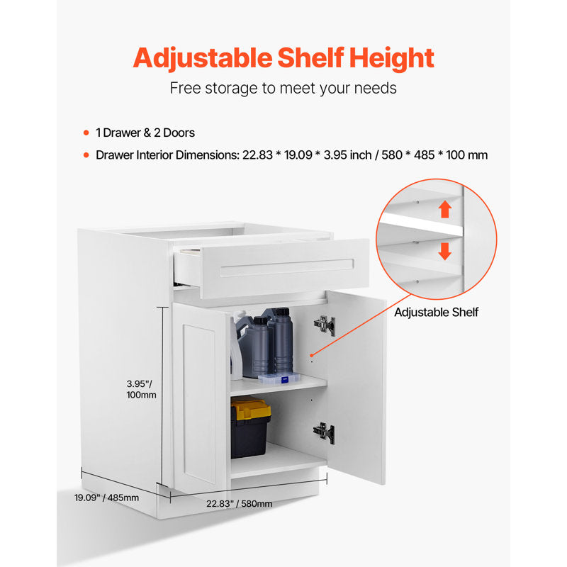 Shaker Base Cabinet 24" D x 34.5" H Ready to Assemble Cabinet White