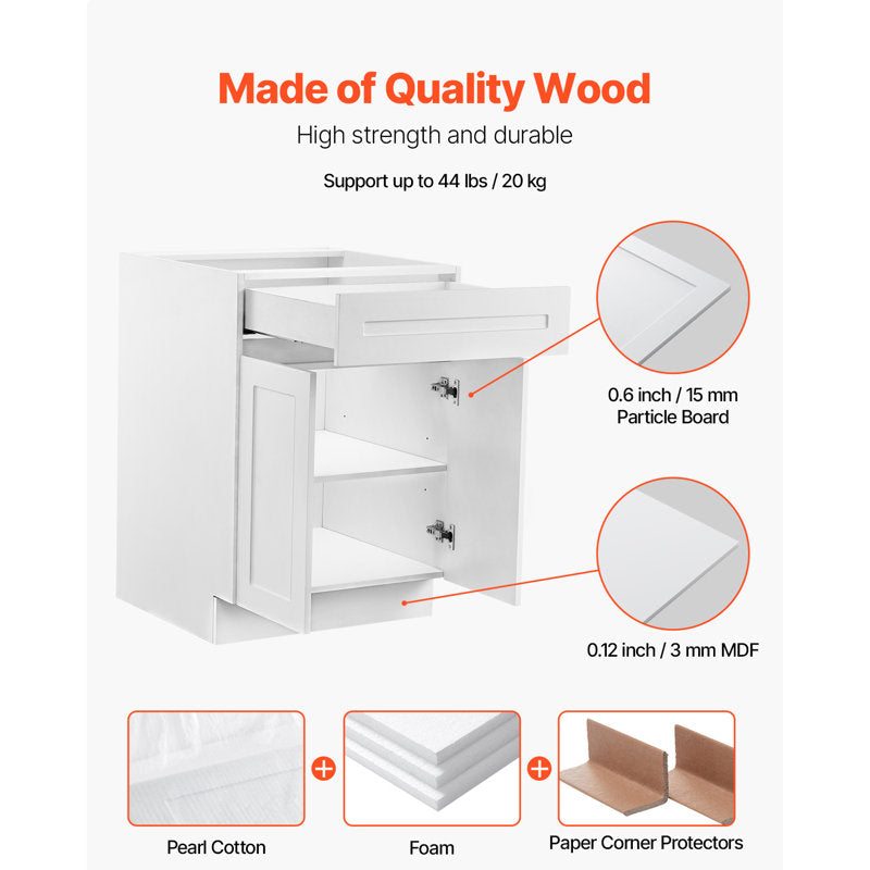 Shaker Base Cabinet 24" D x 34.5" H Ready to Assemble Cabinet White