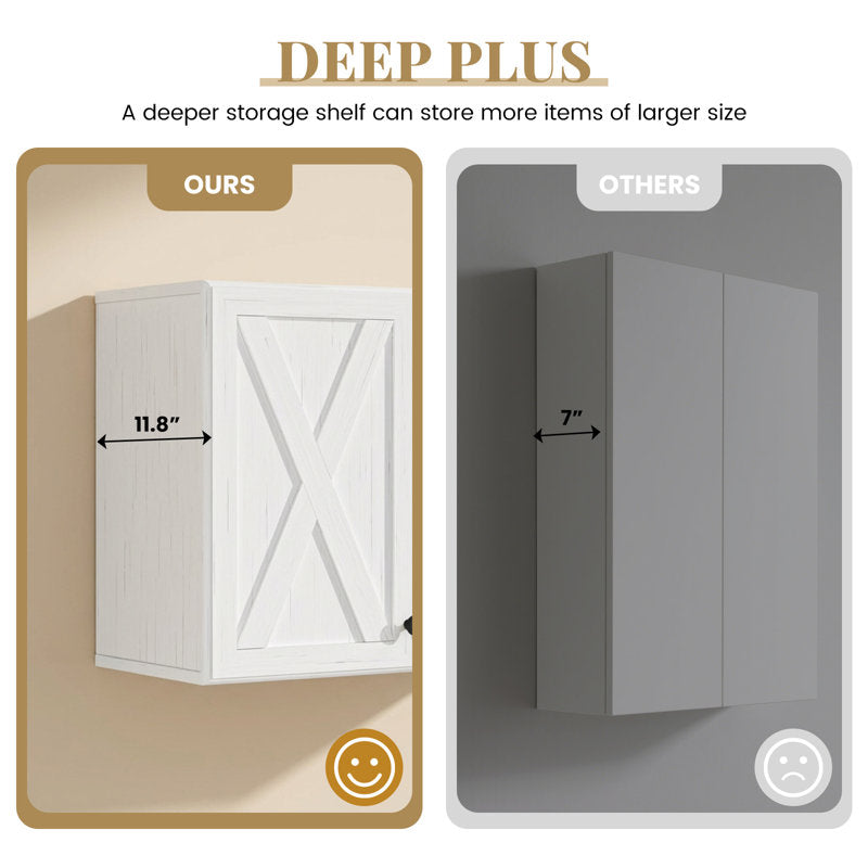 Our farmhouse-style wall storage cabinets with four doors and shelves are made of solid