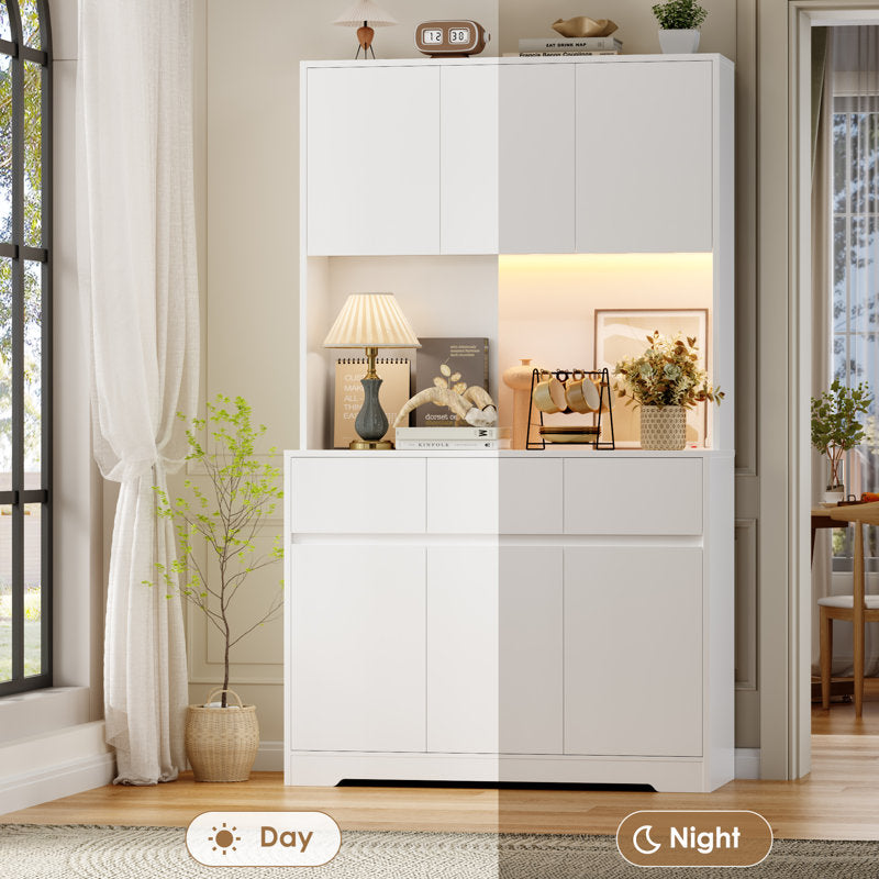 Aybike 71" Tall Kitchen Pantry Cabinet with Charge Station & LED Light, Freestanding Food