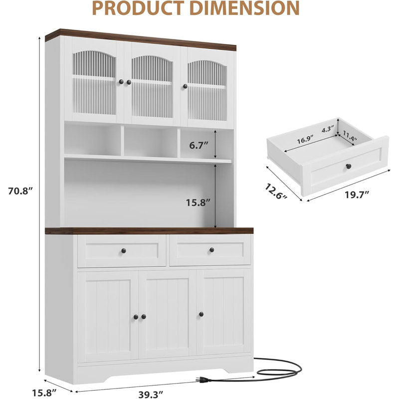 71.9'' Food Kitchen Pantry Storage Cabinet Kitchen Hutch with Drawer, 4 Doors and 6