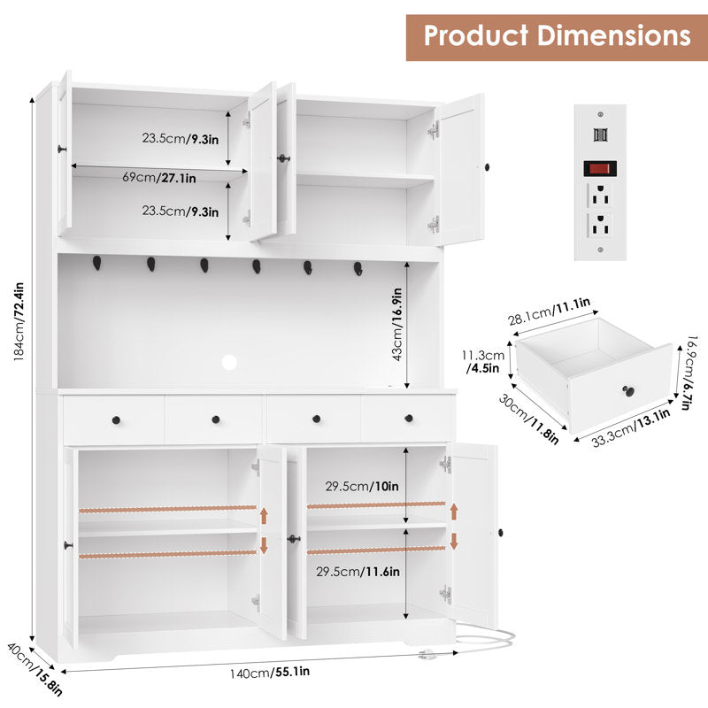 72.4" Kitchen Pantry Cabinet