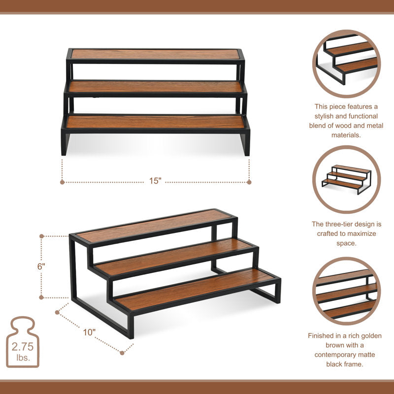 Brio Wood and Metal Framed Tiered Table Shelf