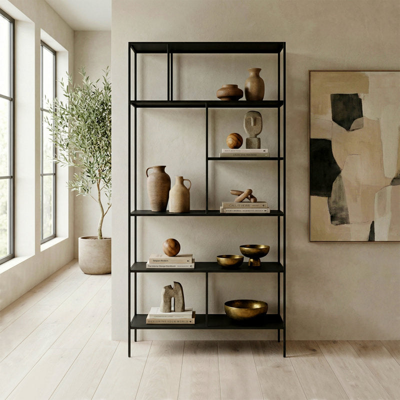 Level 72'' H 5-Tier Steel Etagere Bookcase with Asymmetric Shelving
