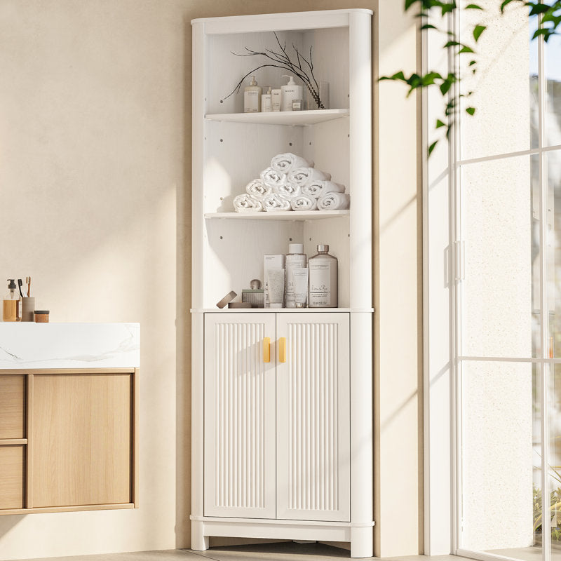 68" Tall Fluted Corner Cabinet For Bathroom, Modern Living Room & Kitchen