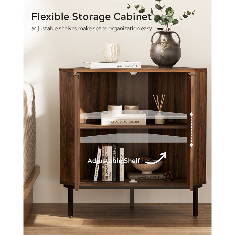 Fluted Corner Cabinet With 2 Doors And 2-Tier Shelves