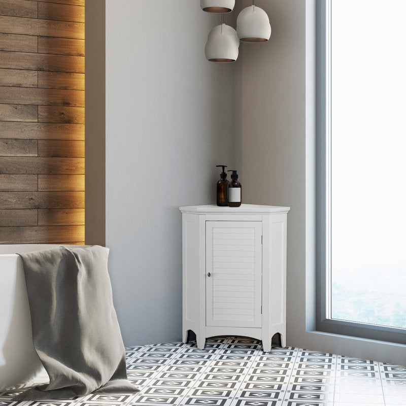 Zal Freestanding Corner Floor Accent Space-Saving Storage Cabinet with Adjustable Shelf