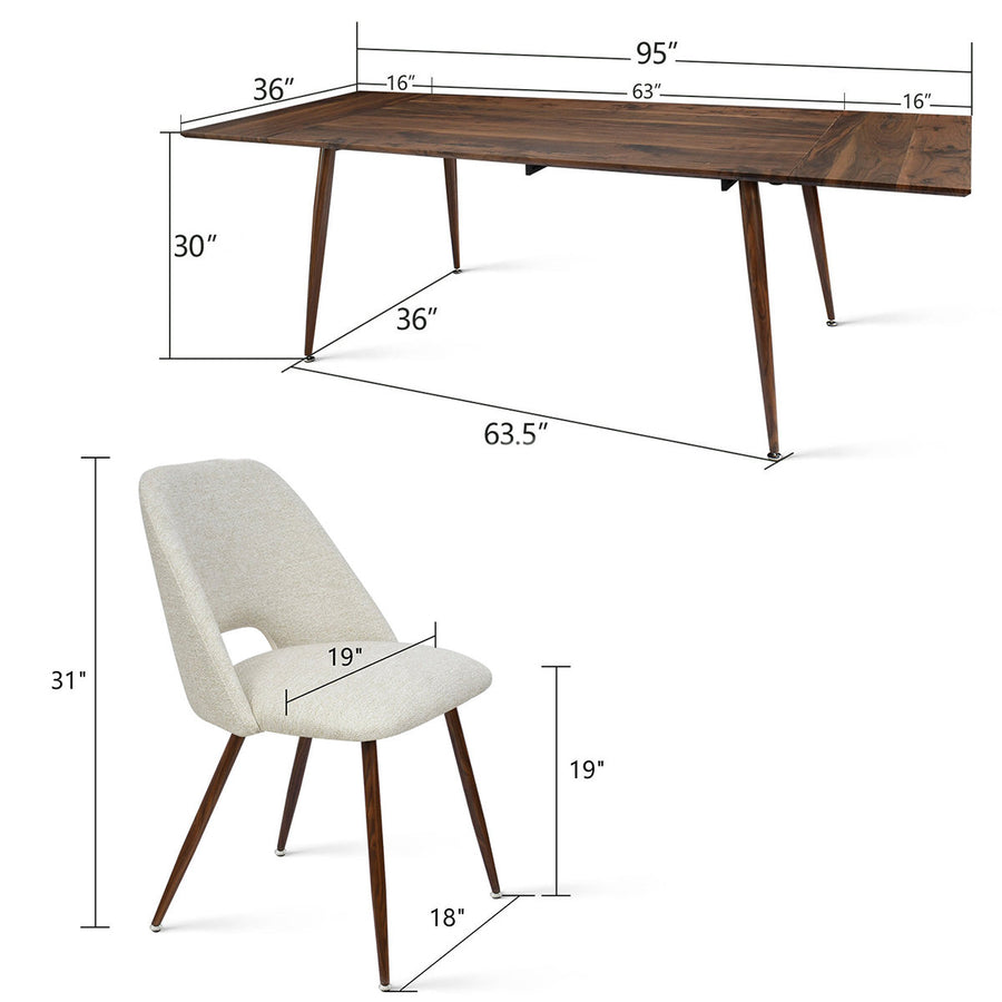 Imala Dining Table Sets: Rectangular Extendable Dining Table & Fabric Upholstered Dining Chairs