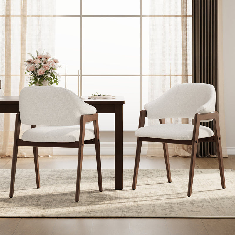 Modern Minimalist Upholstered Linen Dining Armchair with Solid Wood Legs